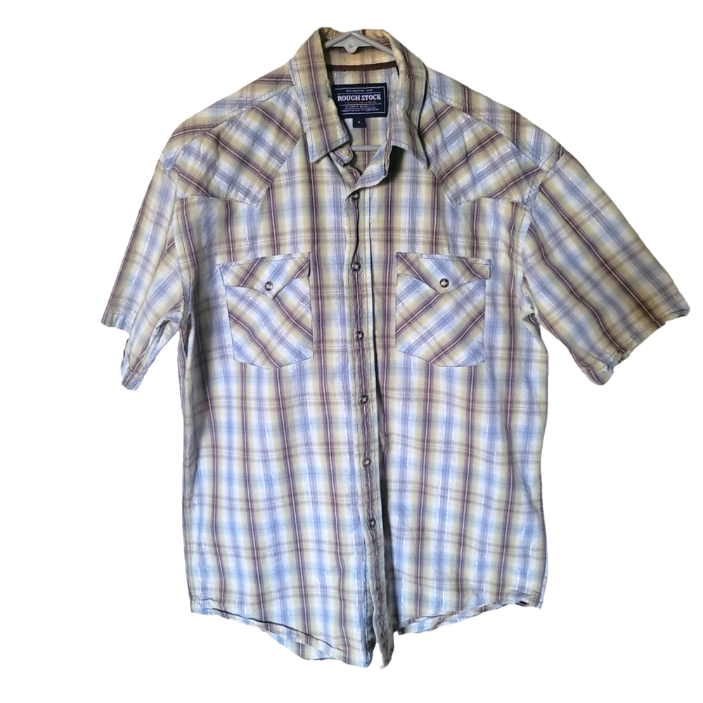 Panhandle Rough Stock Western Plaid Pearl Snap Short Sleeve Mens Size M  striped